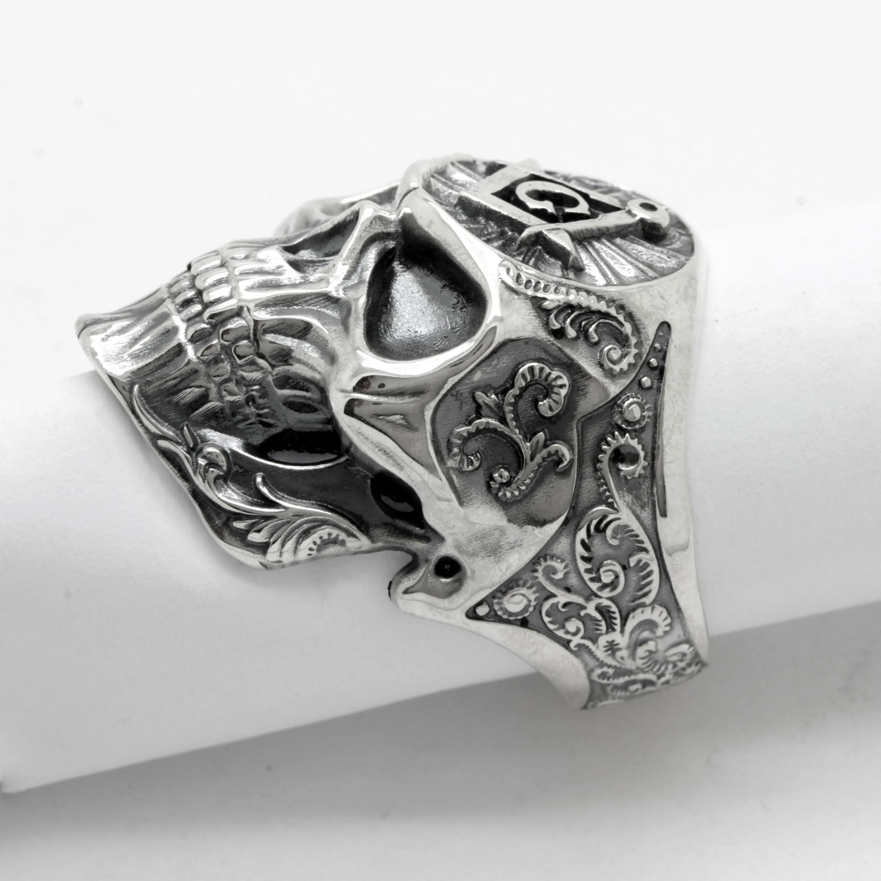 Masonic Skull Unisex Ring Silver 925 Great G Square and Compass