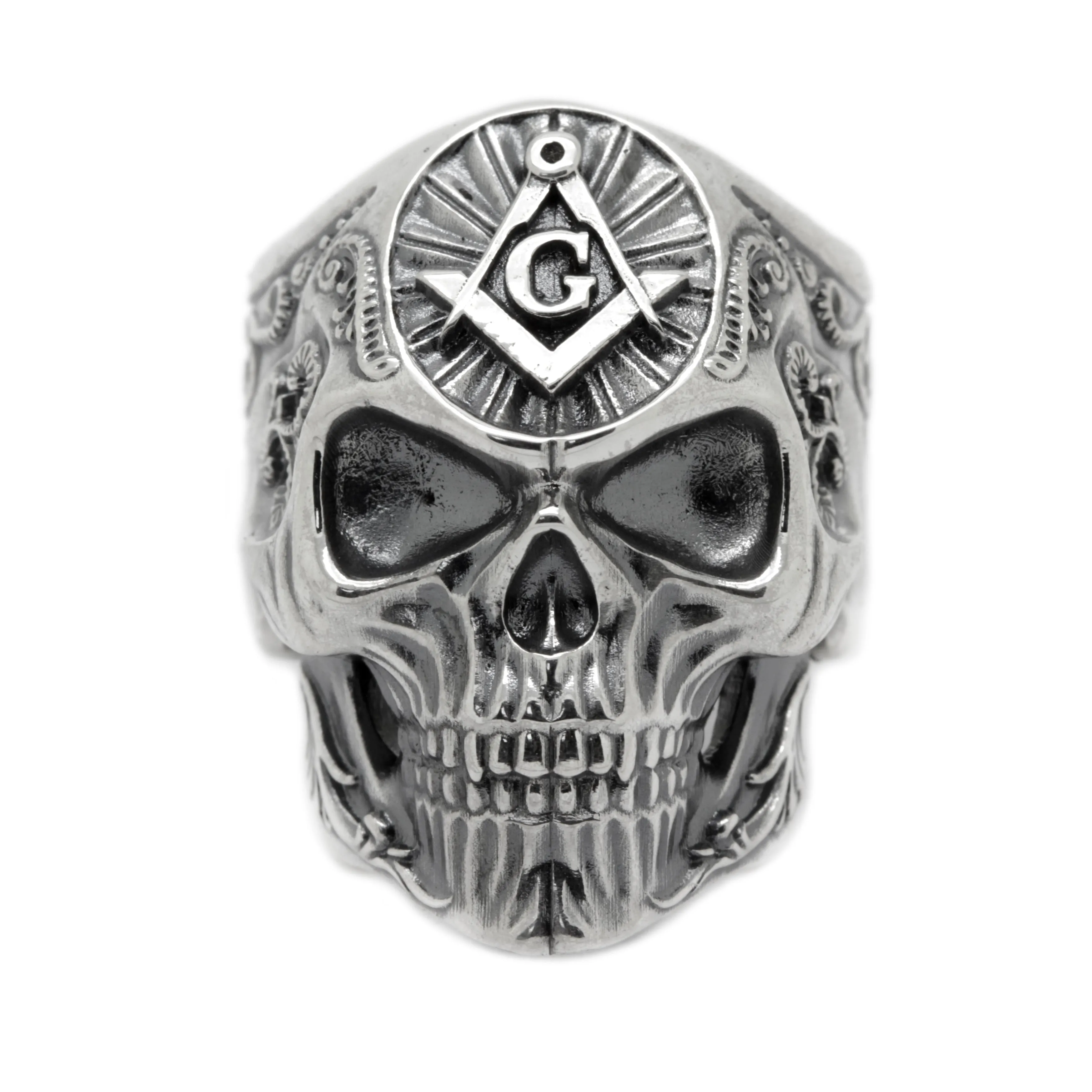 Masonic Skull Unisex Ring Silver 925 Great G Square and Compass