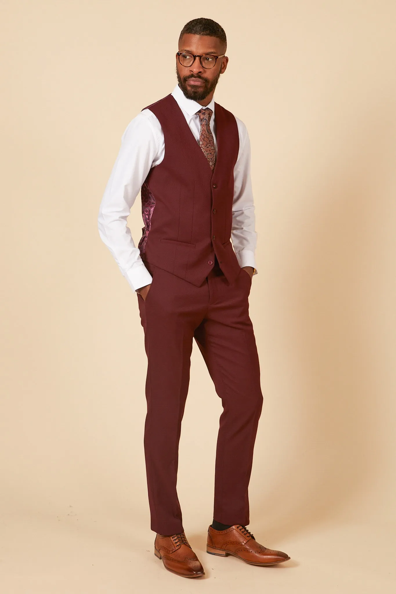 MAX - Wine Single Breasted Waistcoat