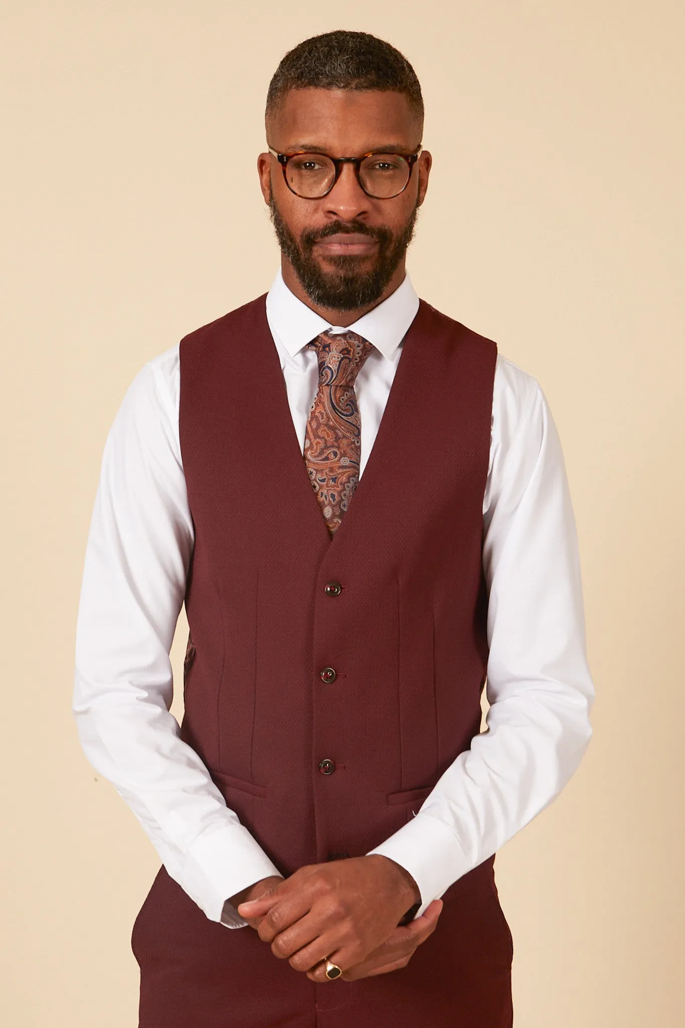 MAX - Wine Single Breasted Waistcoat