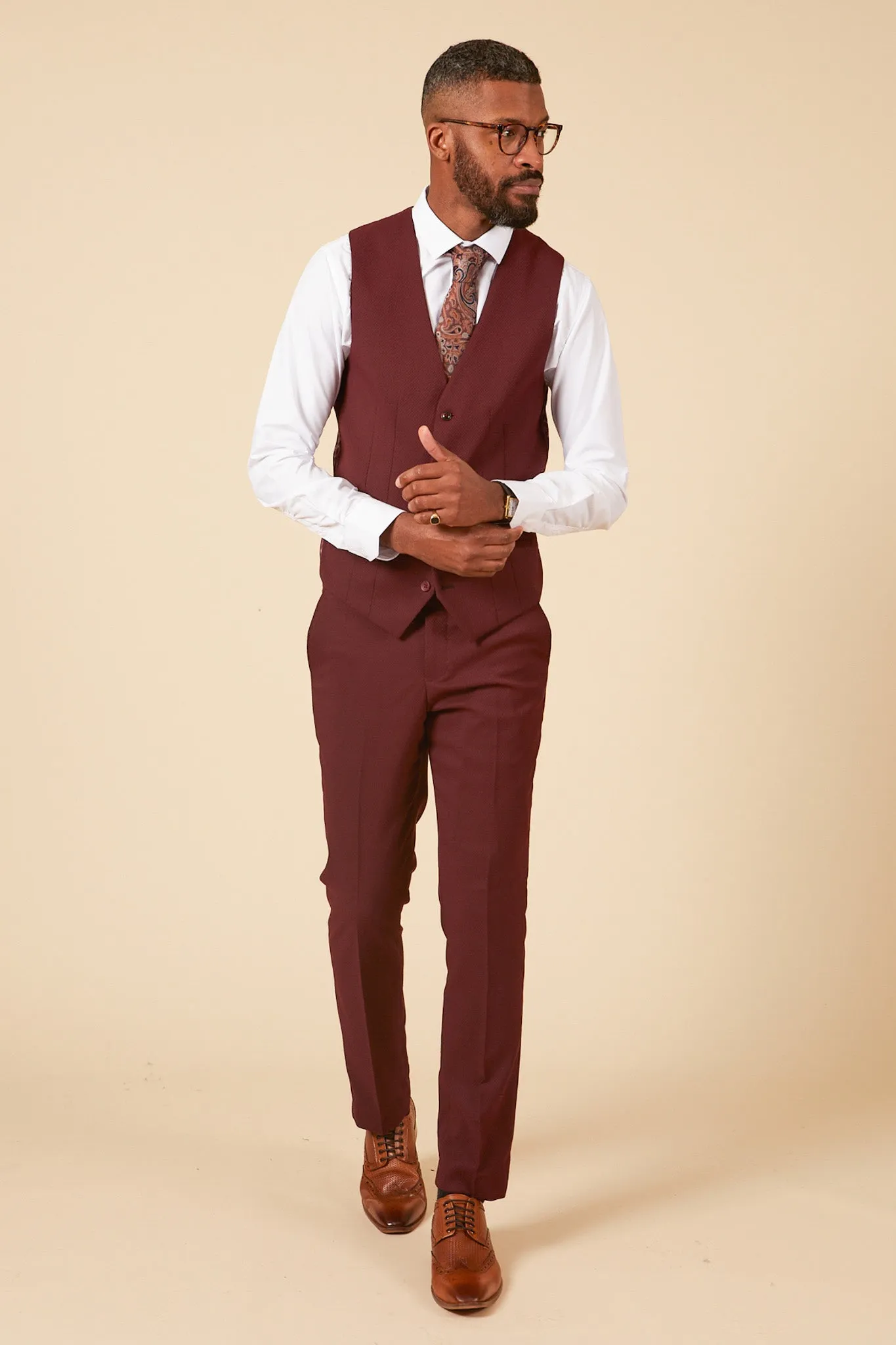 MAX - Wine Single Breasted Waistcoat