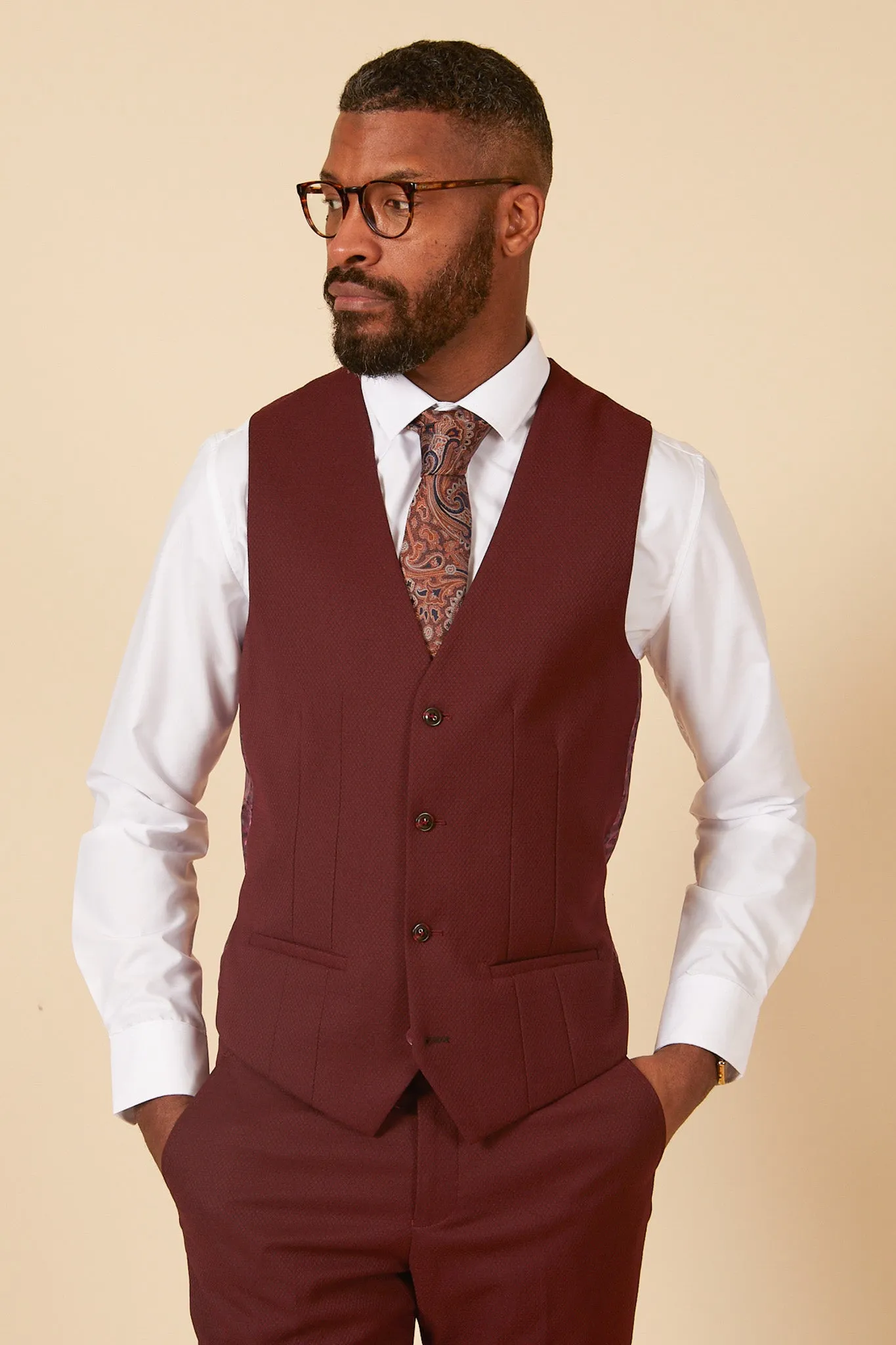 MAX - Wine Single Breasted Waistcoat