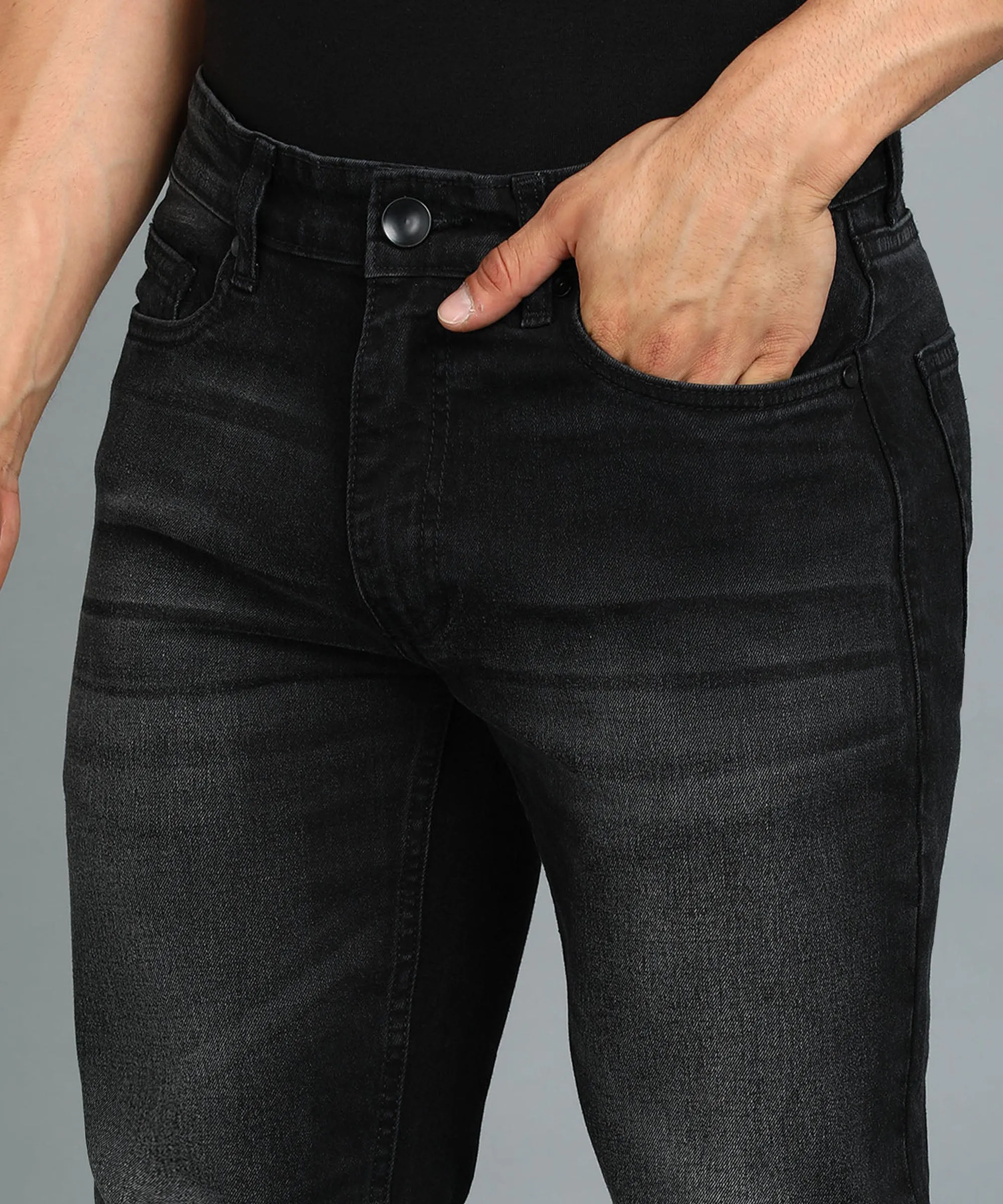 Men's Black Slim Fit Washed Jeans Stretchable