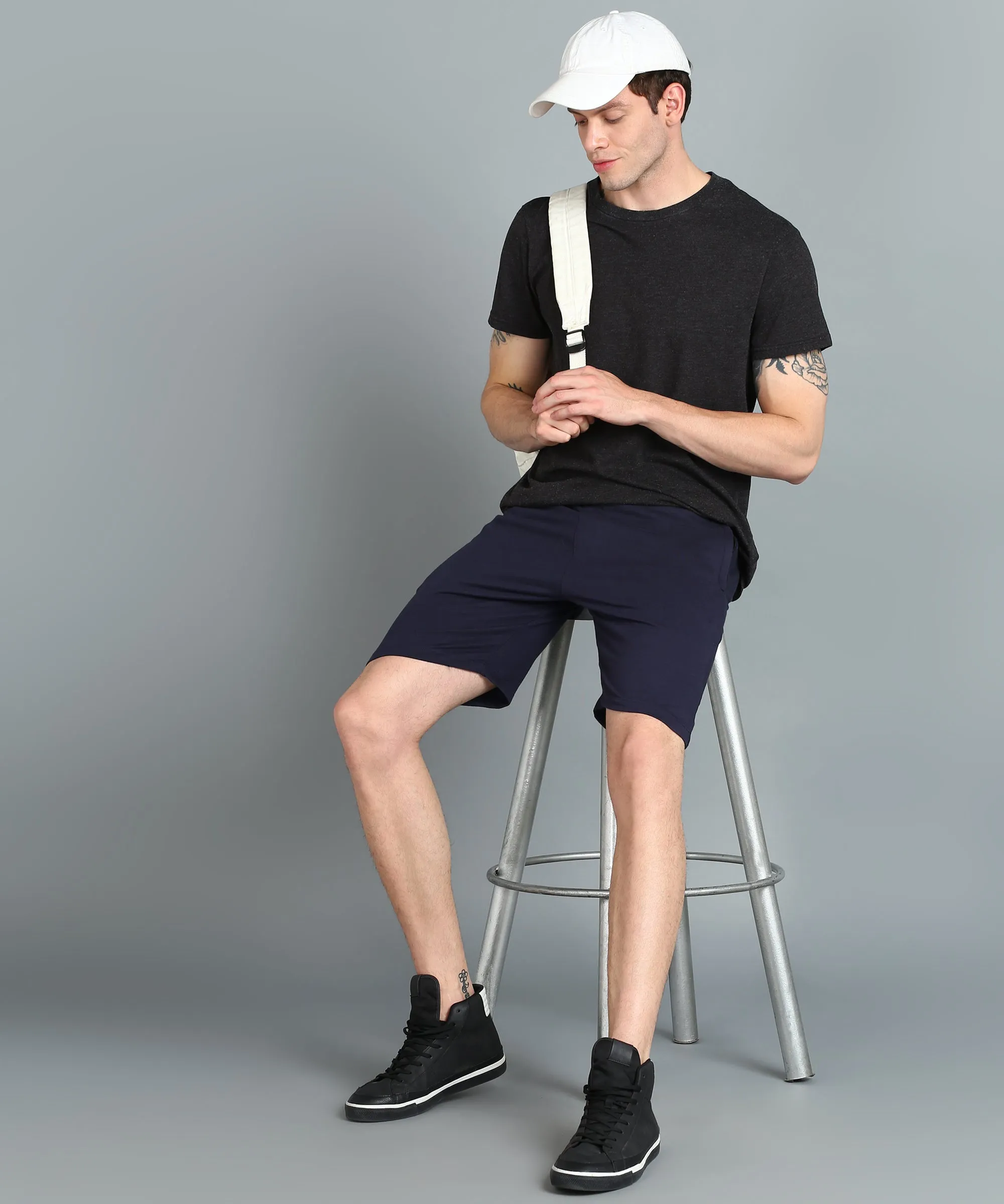 Men's Blue Cotton Regular Shorts Stretchable