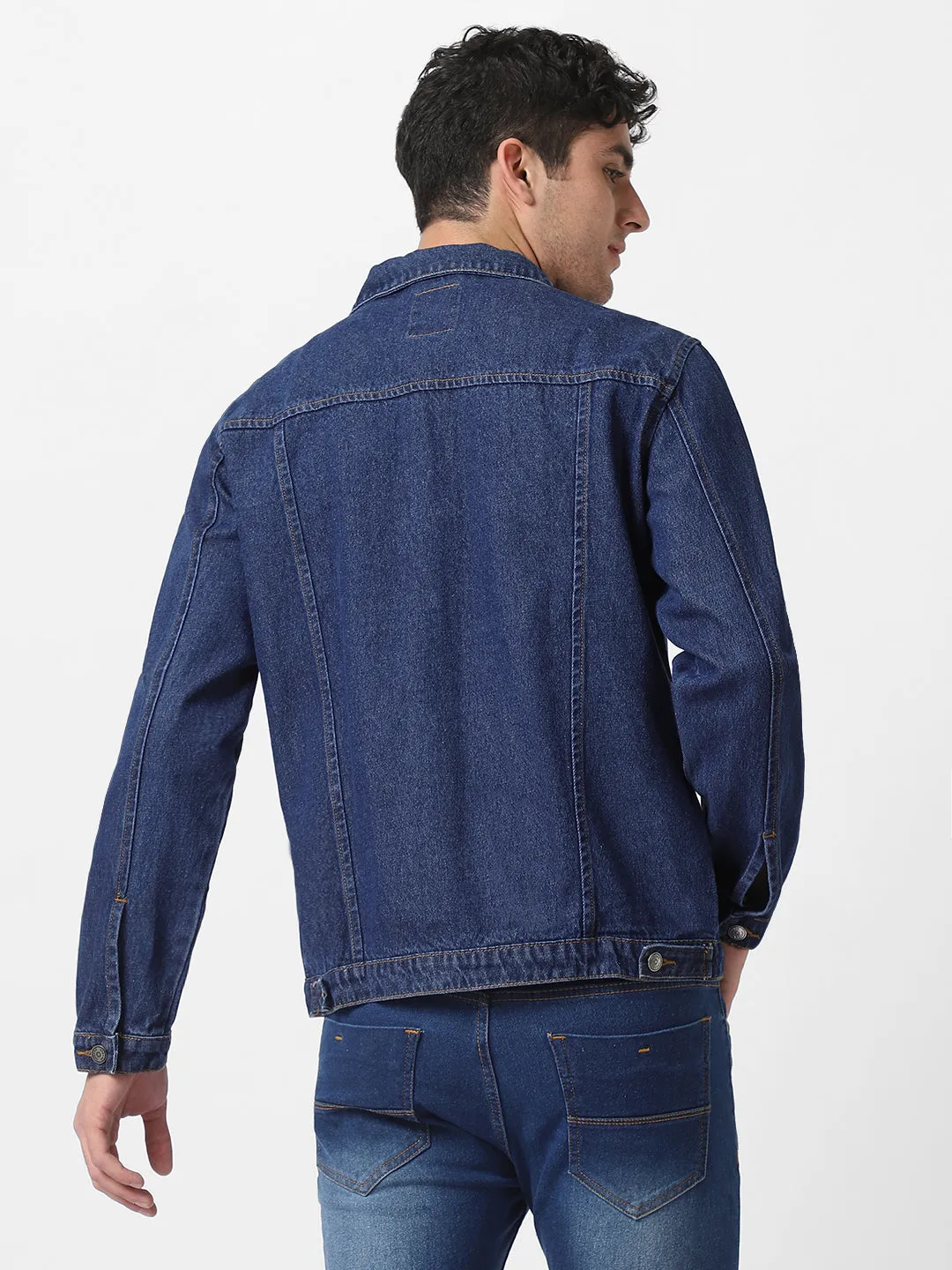 Men's Blue Regular Fit Washed Full Sleeve Denim Jacket