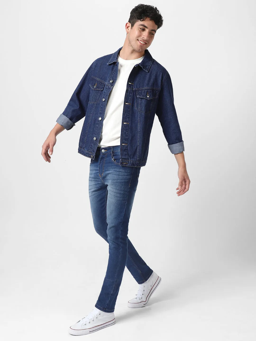 Men's Blue Solid Regular Denim Jacket