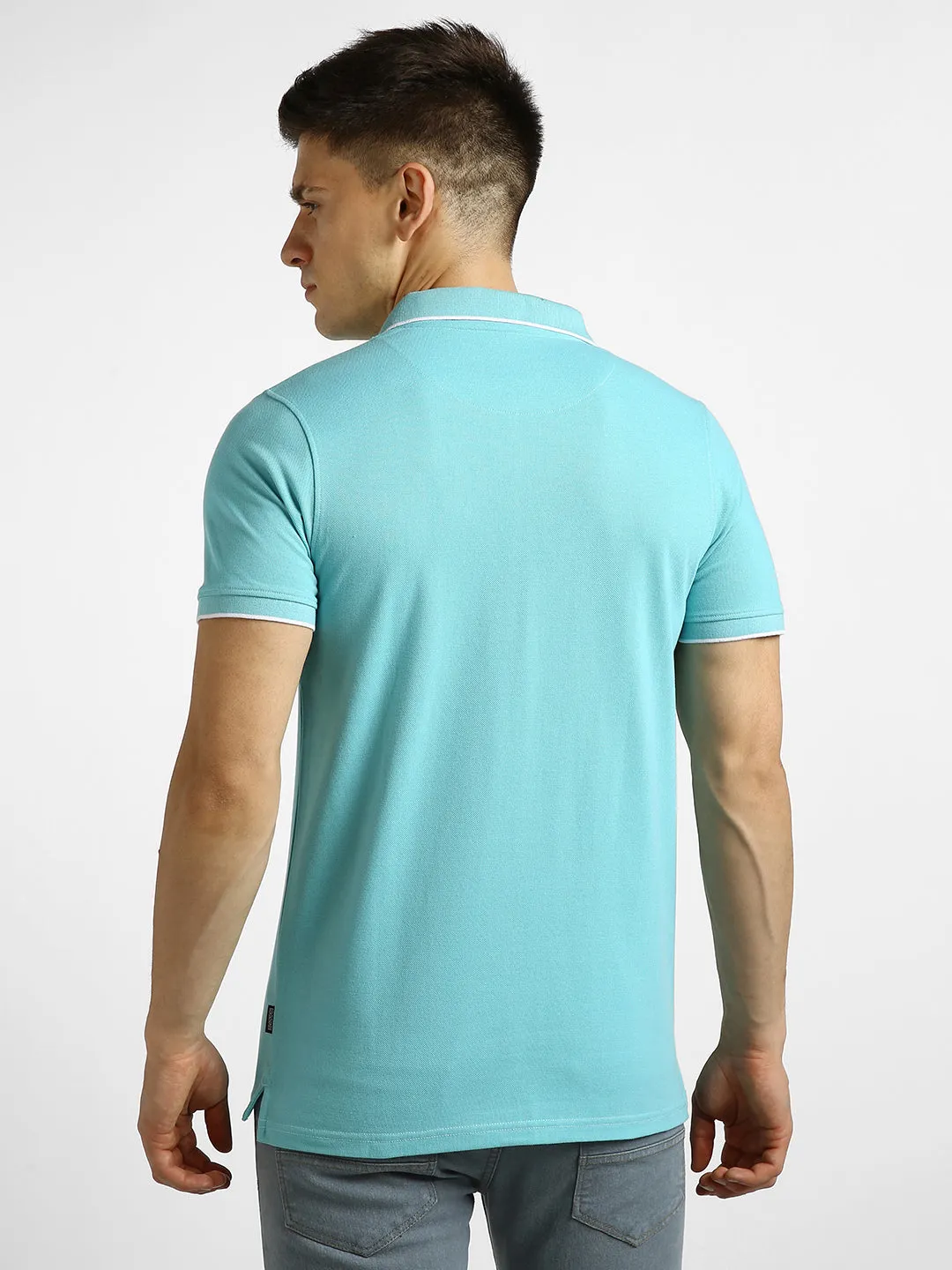 Men's Blue Solid Slim Fit Half Sleeve Cotton Polo T-Shirt