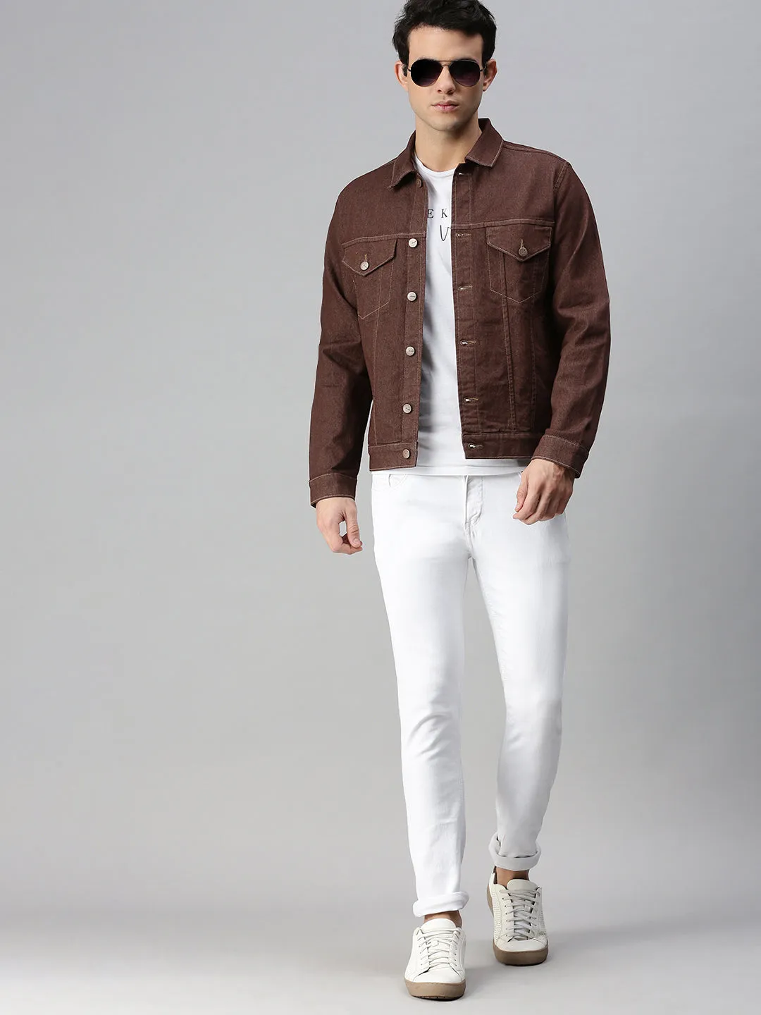 Men's Brown Regular Fit Washed Full Sleeve Denim Jacket