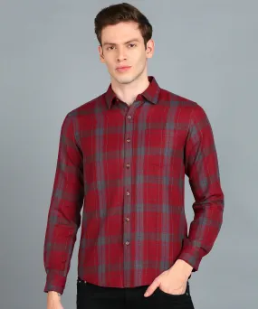 Men's Red Cotton Full Sleeve Slim Fit Casual Checkered Shirt