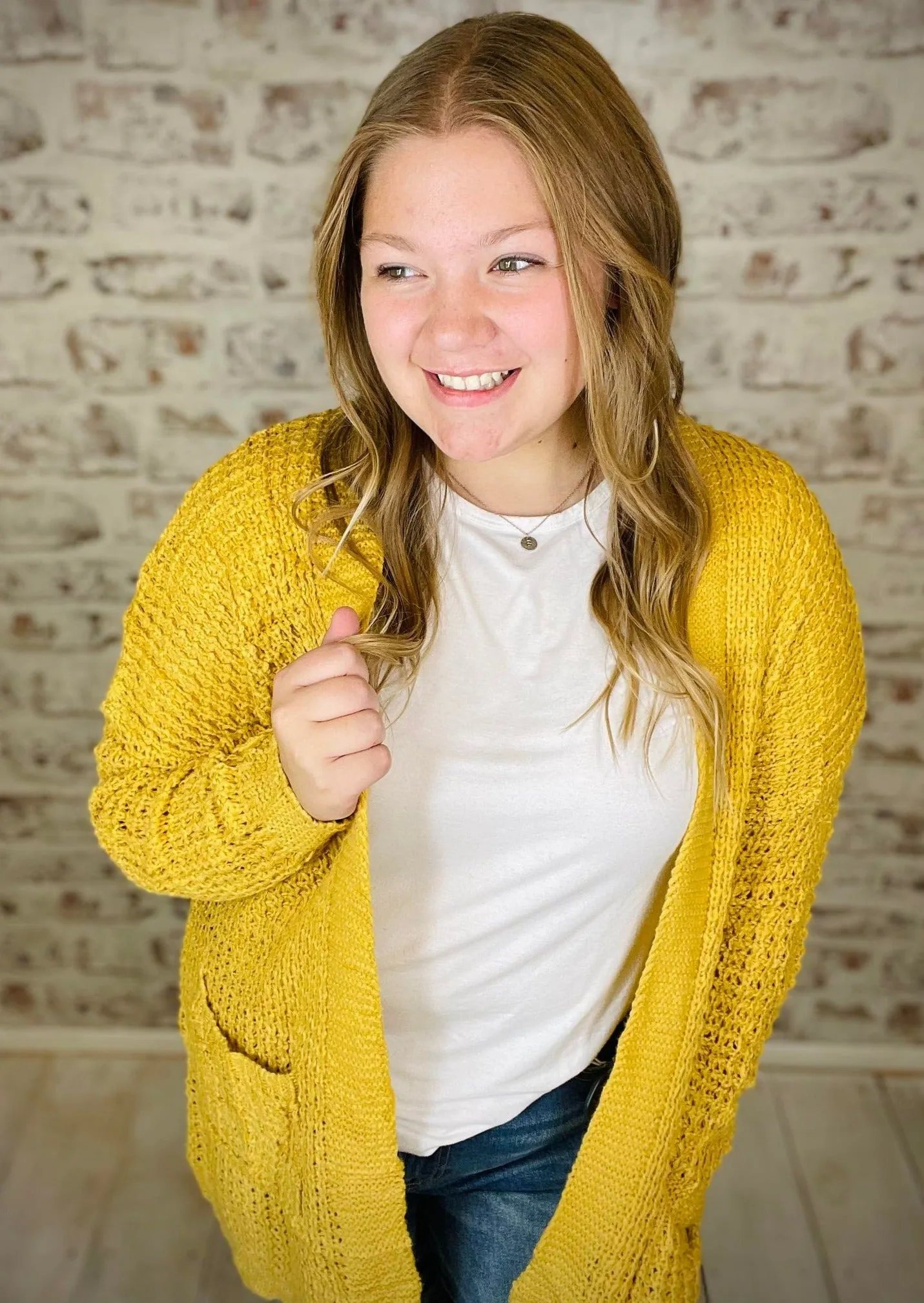 Mustard Open Front Knit Cardigan