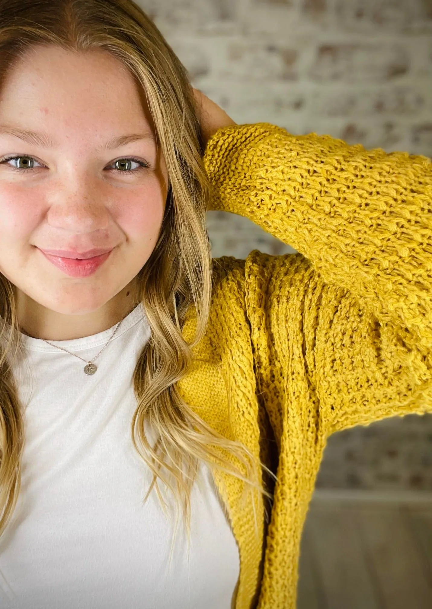 Mustard Open Front Knit Cardigan