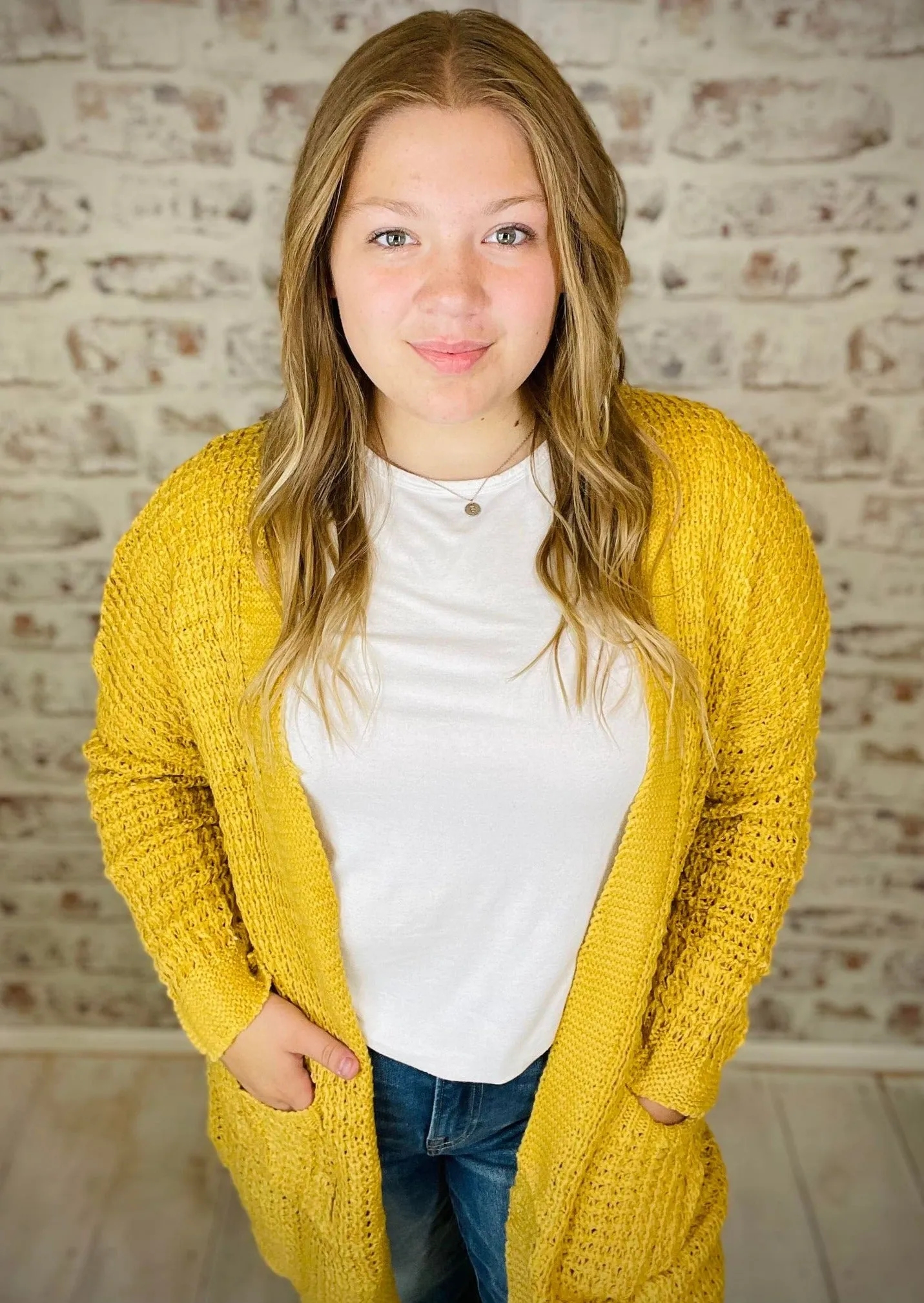 Mustard Open Front Knit Cardigan