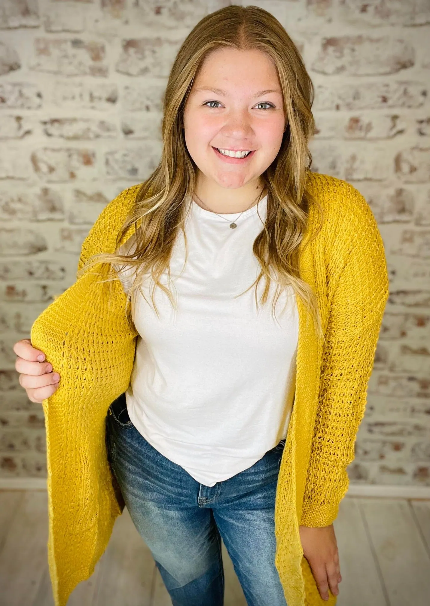 Mustard Open Front Knit Cardigan