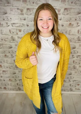 Mustard Open Front Knit Cardigan