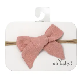 oh baby! School Girl Bow Linen Nylon Headband - Medium Bow - Peony