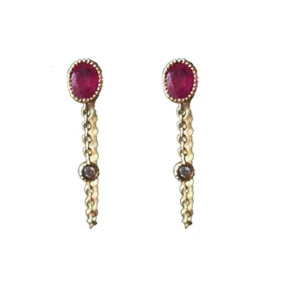 Oval Ruby Chain Design Drop Earrings