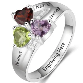 Personalized 3 Birthstone Mother's Ring Three Loves