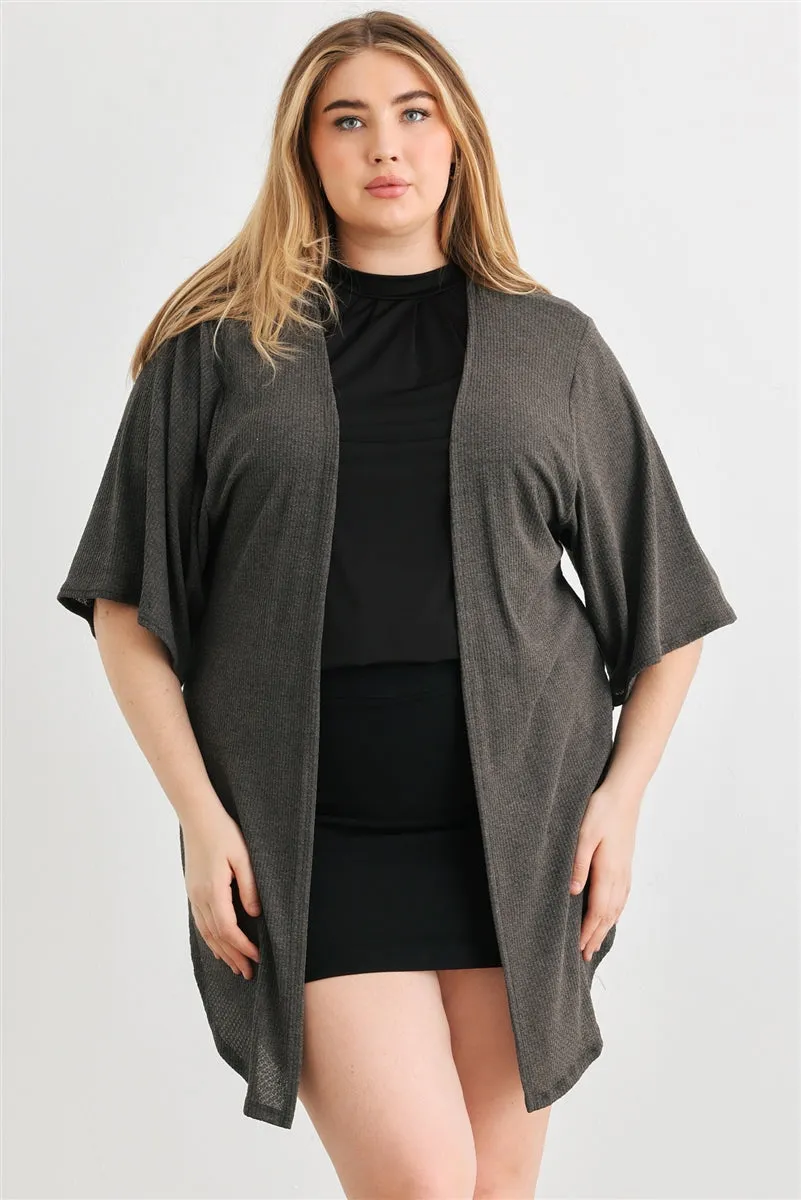 Plus Charcoal Knit Open Front Cardigan