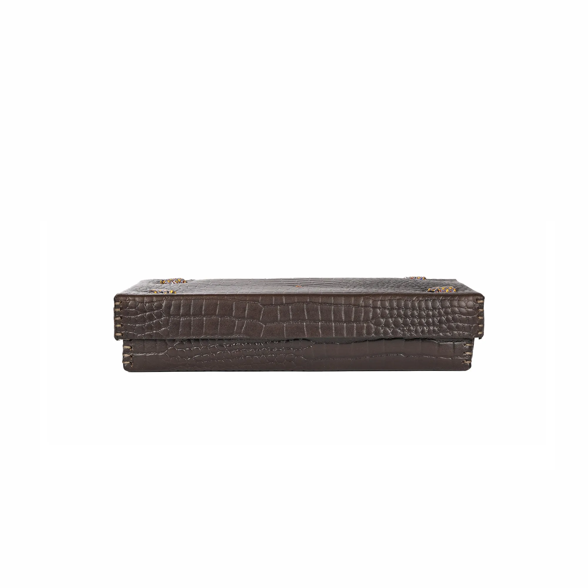 Rectangular Printed Crocodile Leather Box Dado Murrine Ebony