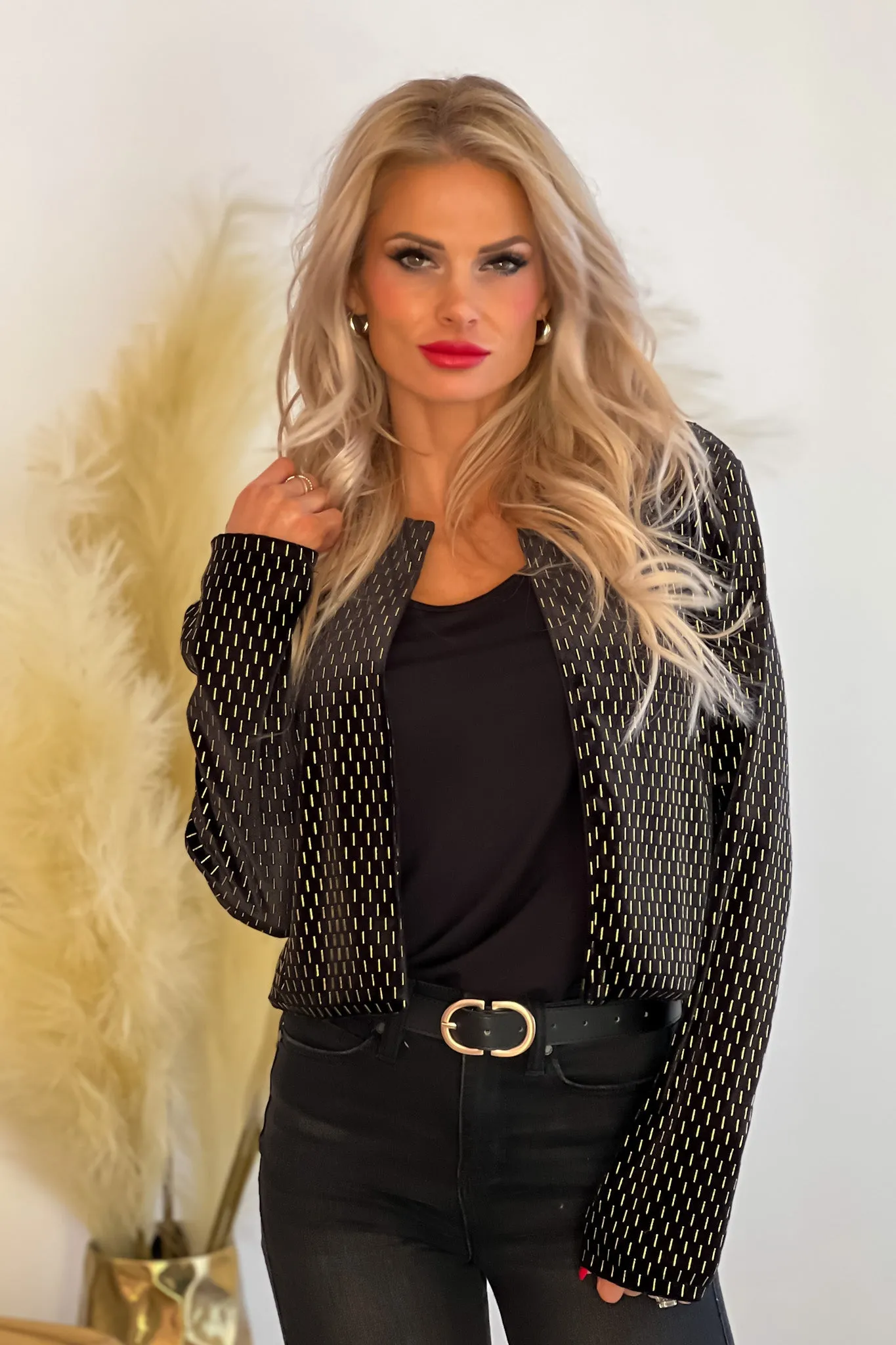 Ring In The Year Cropped Velvet Jacket : Black/Gold