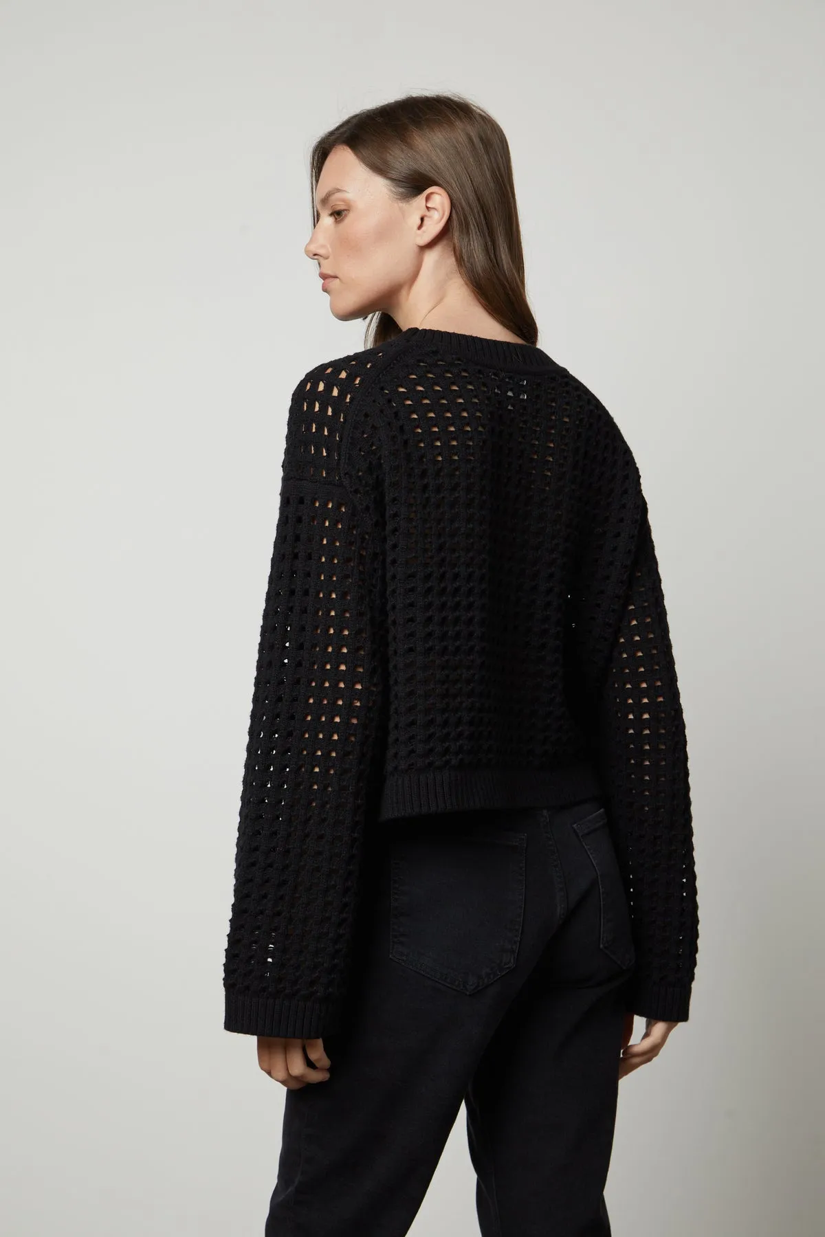 SAMMIE MESH KNIT CREW NECK SWEATER