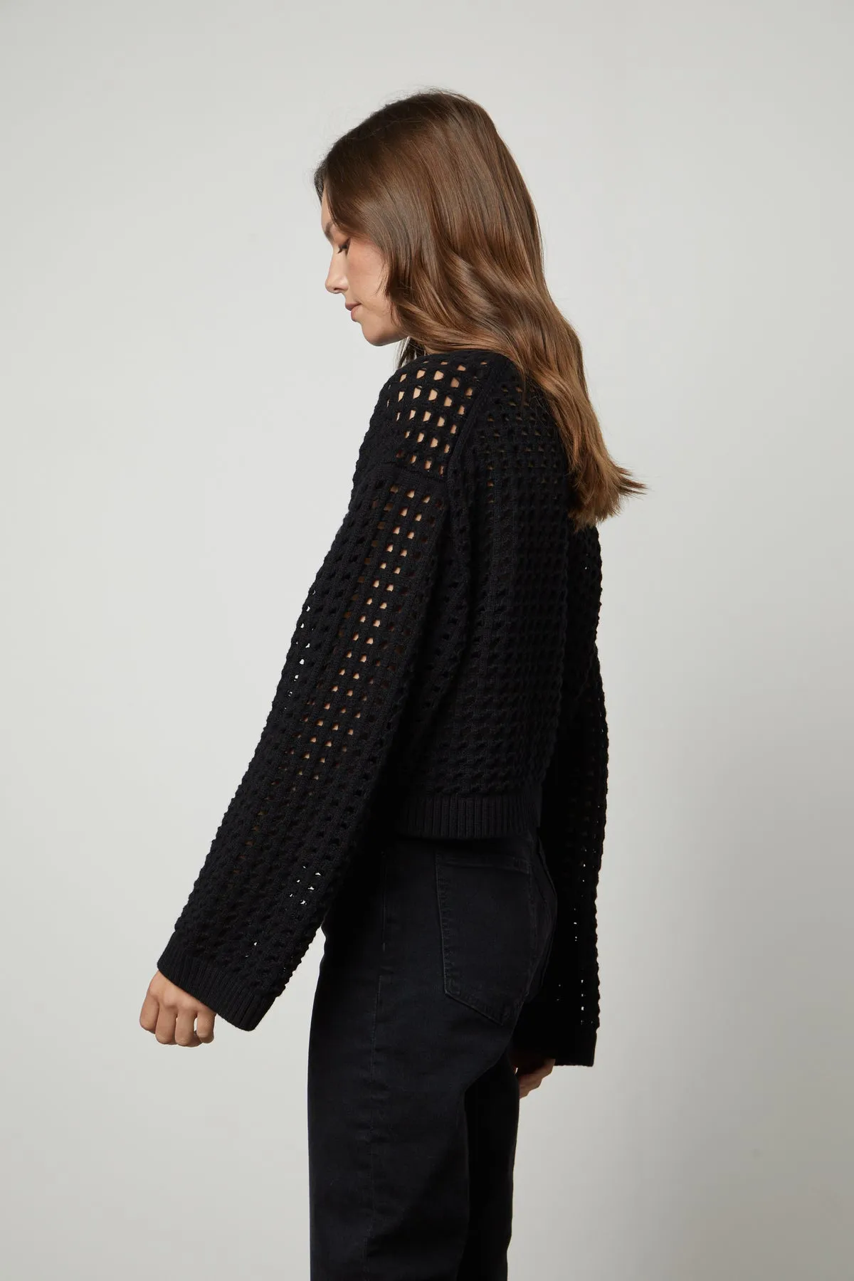 SAMMIE MESH KNIT CREW NECK SWEATER