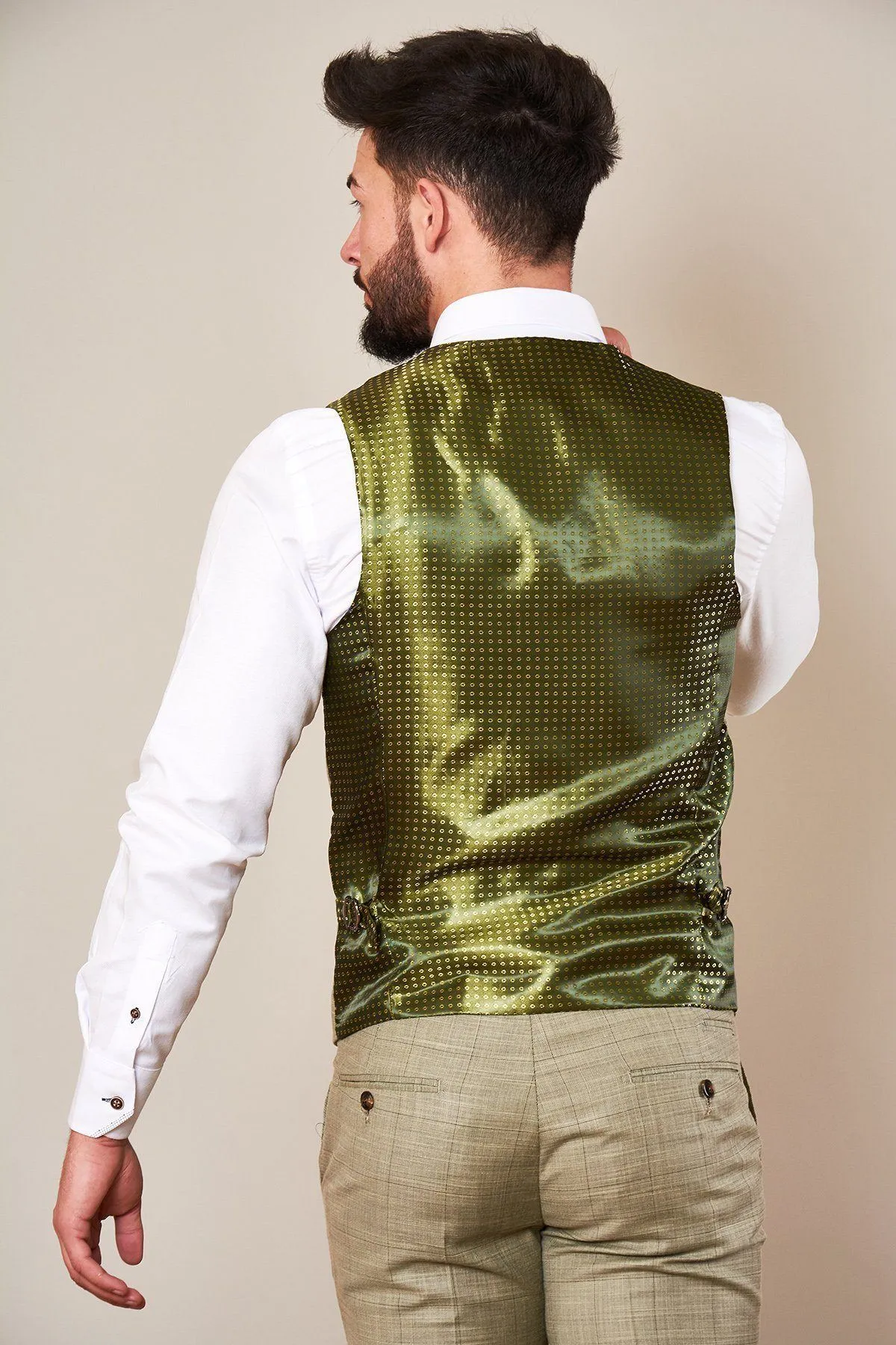 SID - Mustard Beige Check Single Breasted Waistcoat