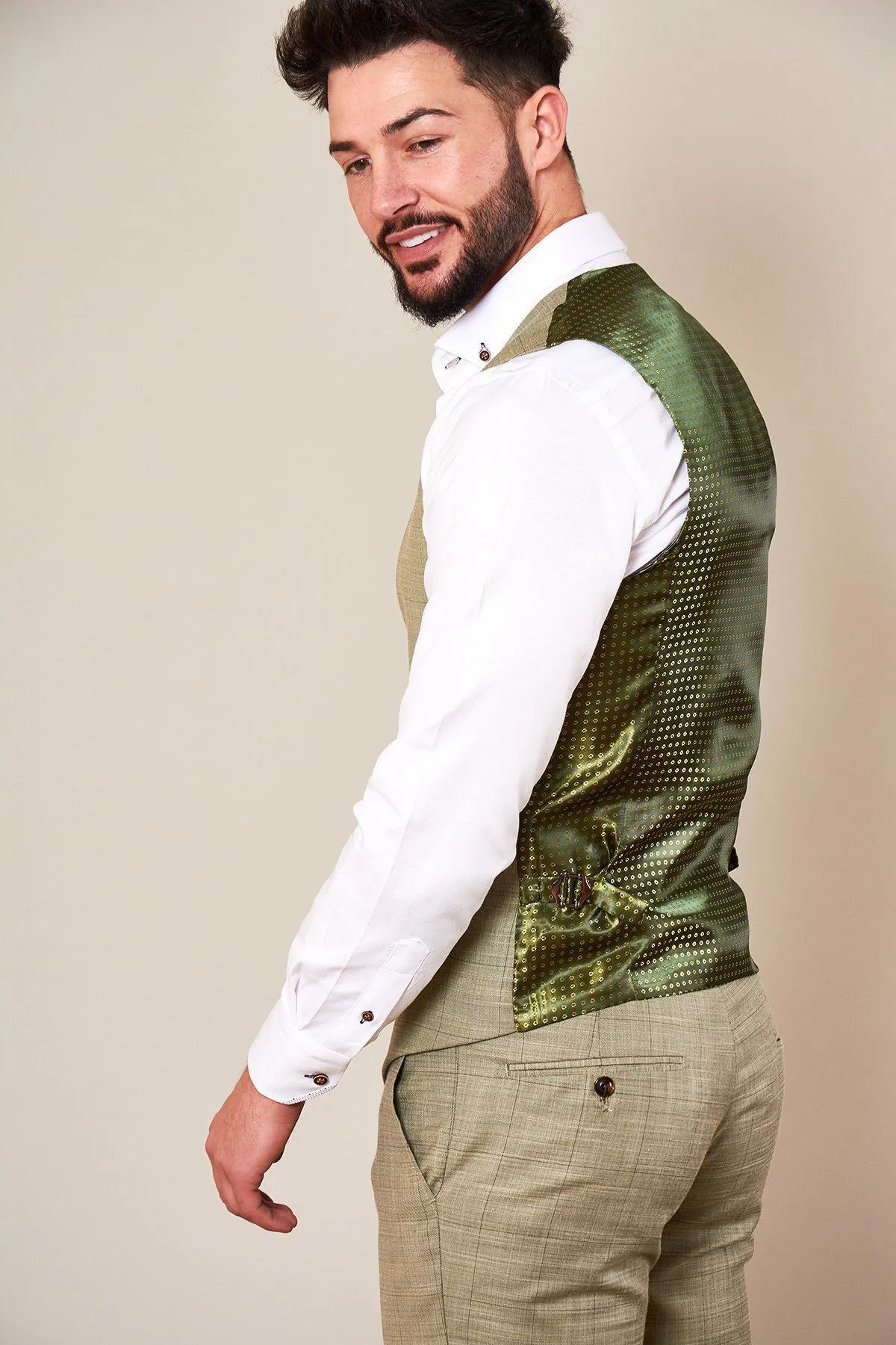 SID - Mustard Beige Check Single Breasted Waistcoat