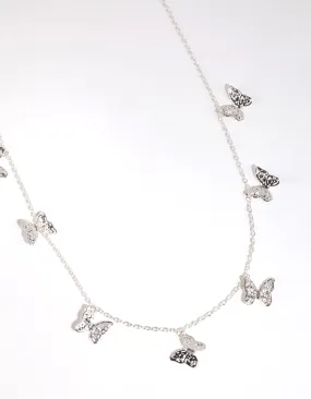 Silver Multi Butterfly Station Necklace