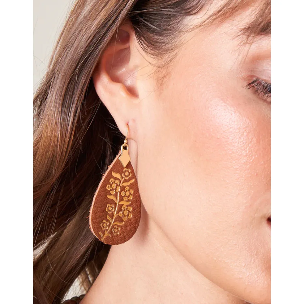 Spartina Petite Fleur Brown Leather Earrings