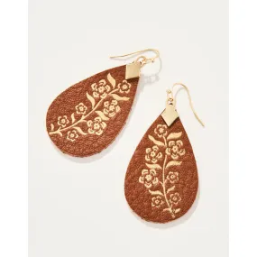 Spartina Petite Fleur Brown Leather Earrings