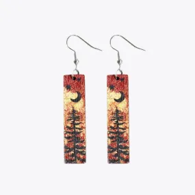 Star and Moon Hand-Painted Wood Earrings