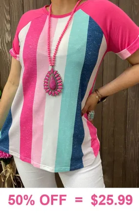 Striped Top with pink short sleeves