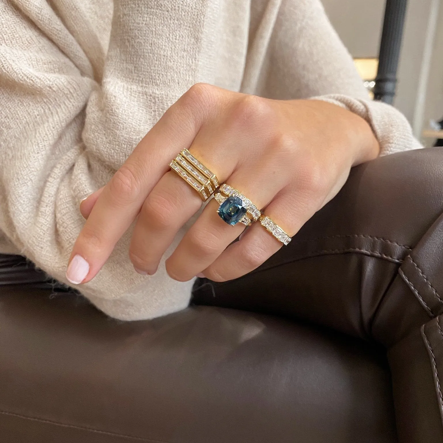 Teal Sapphire Cushion Cut Ring