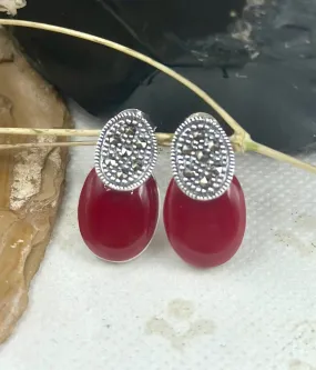 The Silver Marcasite Earrings (Red)