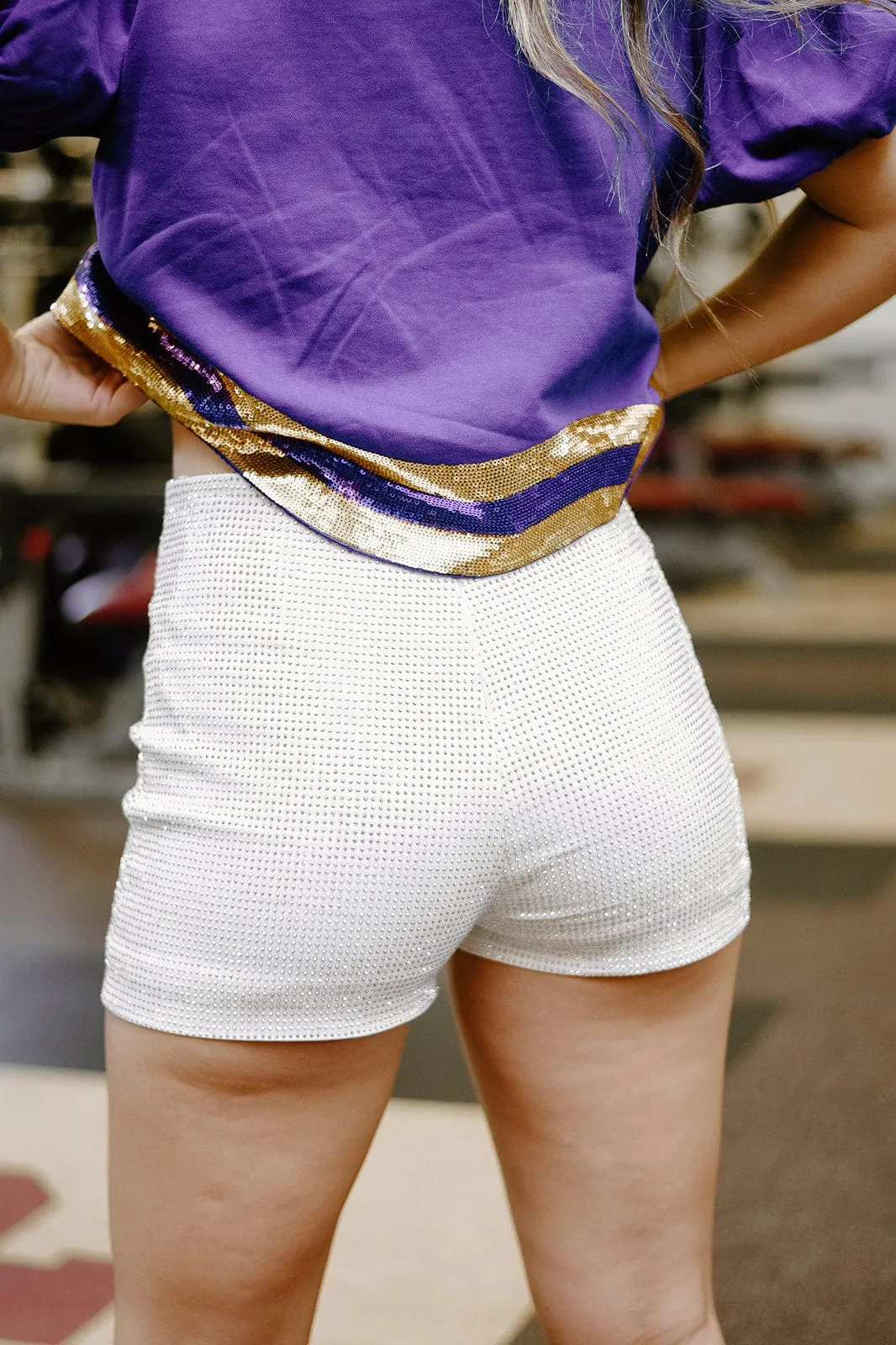 White Rhinestone Shorts